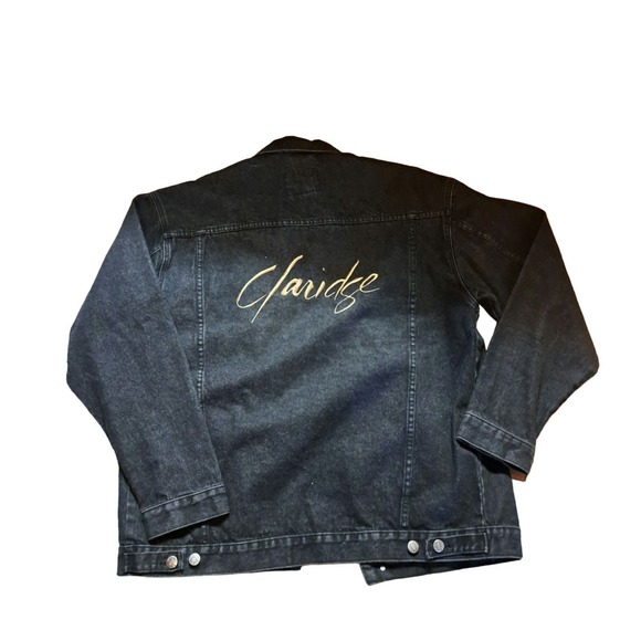 Milano Bay Size Large Black Denim Jacket with Gold Embroidery on Back - Picture 4 of 12